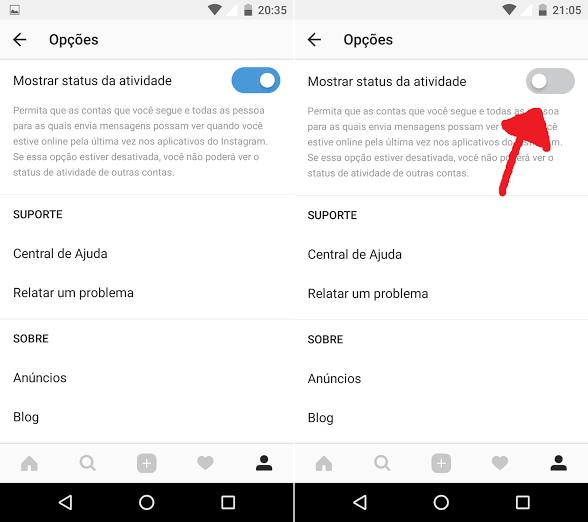 como tirar o online do instagram