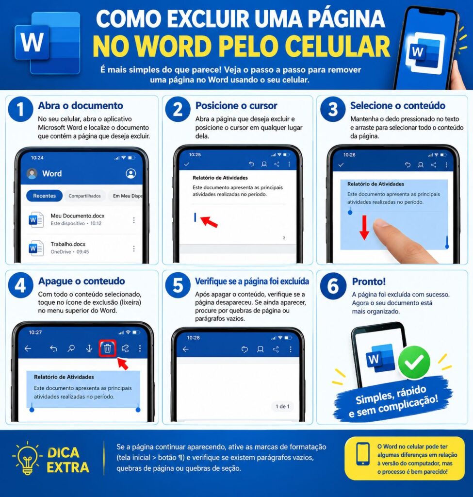 Como excluir uma página no Word pelo celular