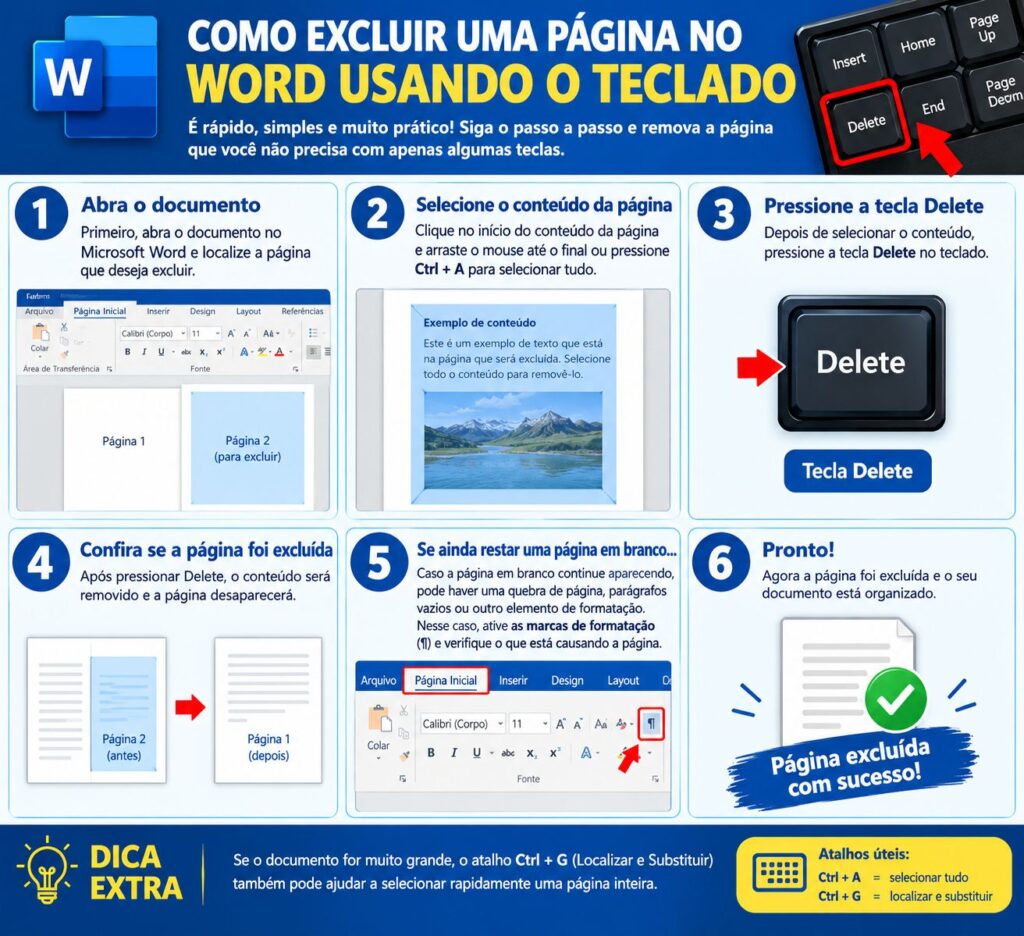 Como excluir uma página no Word usando o teclado