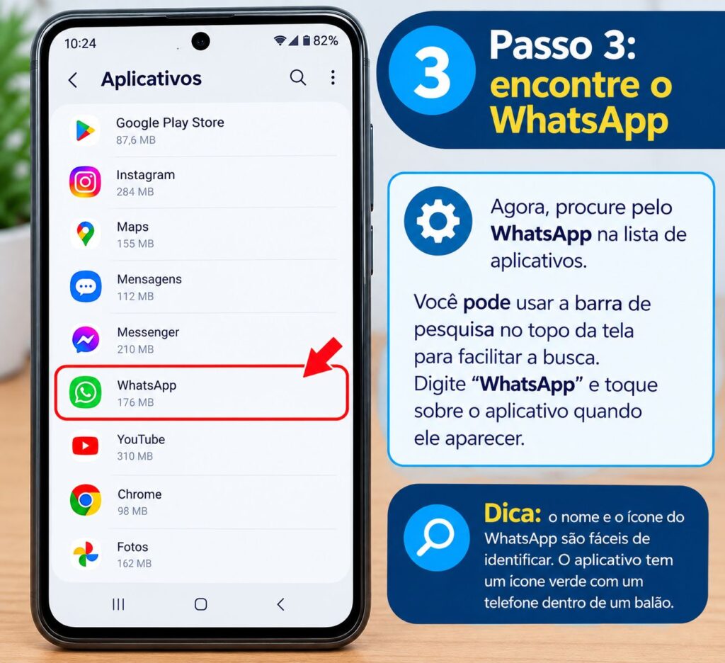 Passo 3 encontre o WhatsApp