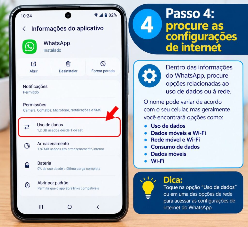 Passo 4 procure as configurações de internet