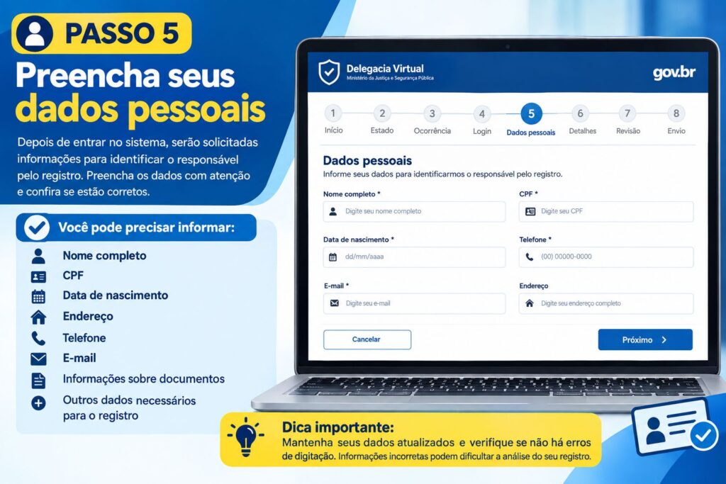 Passo 5 Preencha seus dados pessoais