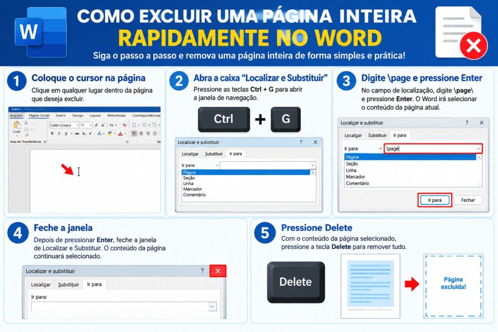 como excluir uma pagina rapidamente