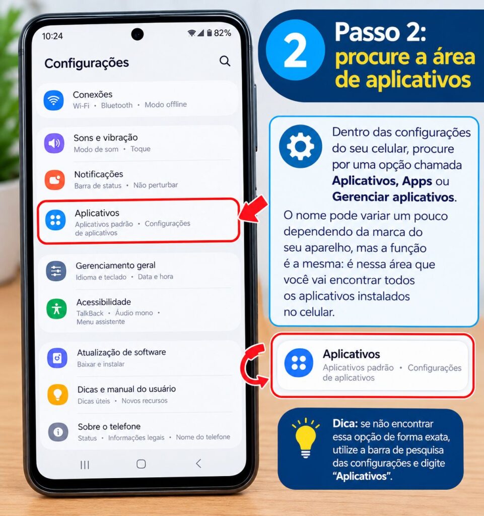 Passo 2: procure a área de aplicativos